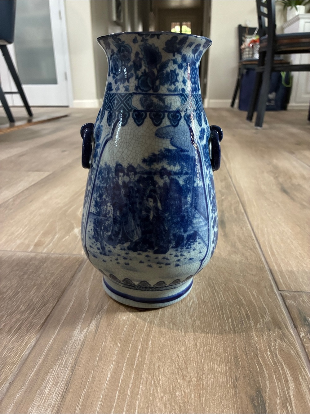 Antique Golden Limoges Blue and White Porcelain Vase